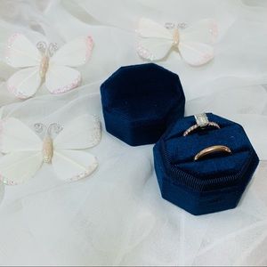 Blue Velvet Ring Box Octagon Single Slot